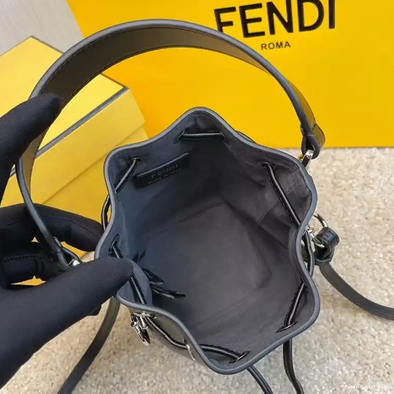 Cheap Bag Mini Fendi Tresor Motif Bucket In Leather Mon Black Calf FF Brown 0413